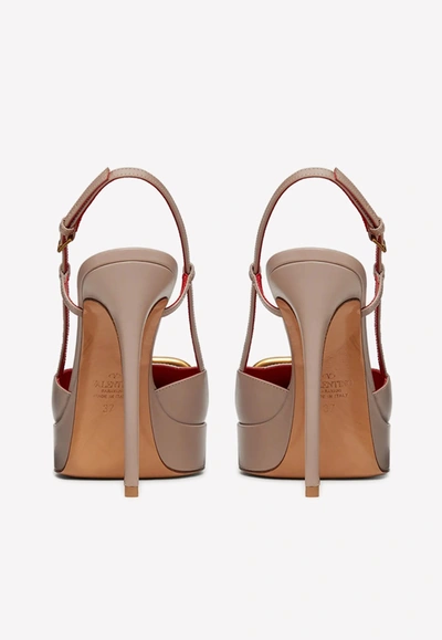Valentino 120 Vlogo Slingback Leather Pumps In Beige