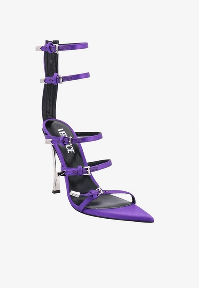 Shop Versace 120 Pin-point Satin Sandals In Purple