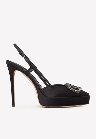 Shop Valentino 120 Satin Slingback Pumps In Black