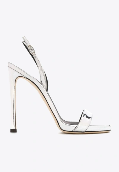 Shop Giuseppe Zanotti 120 Stiletto Sandals In Mirrored Leather- Delivery In 3-4 Weeks In Silver