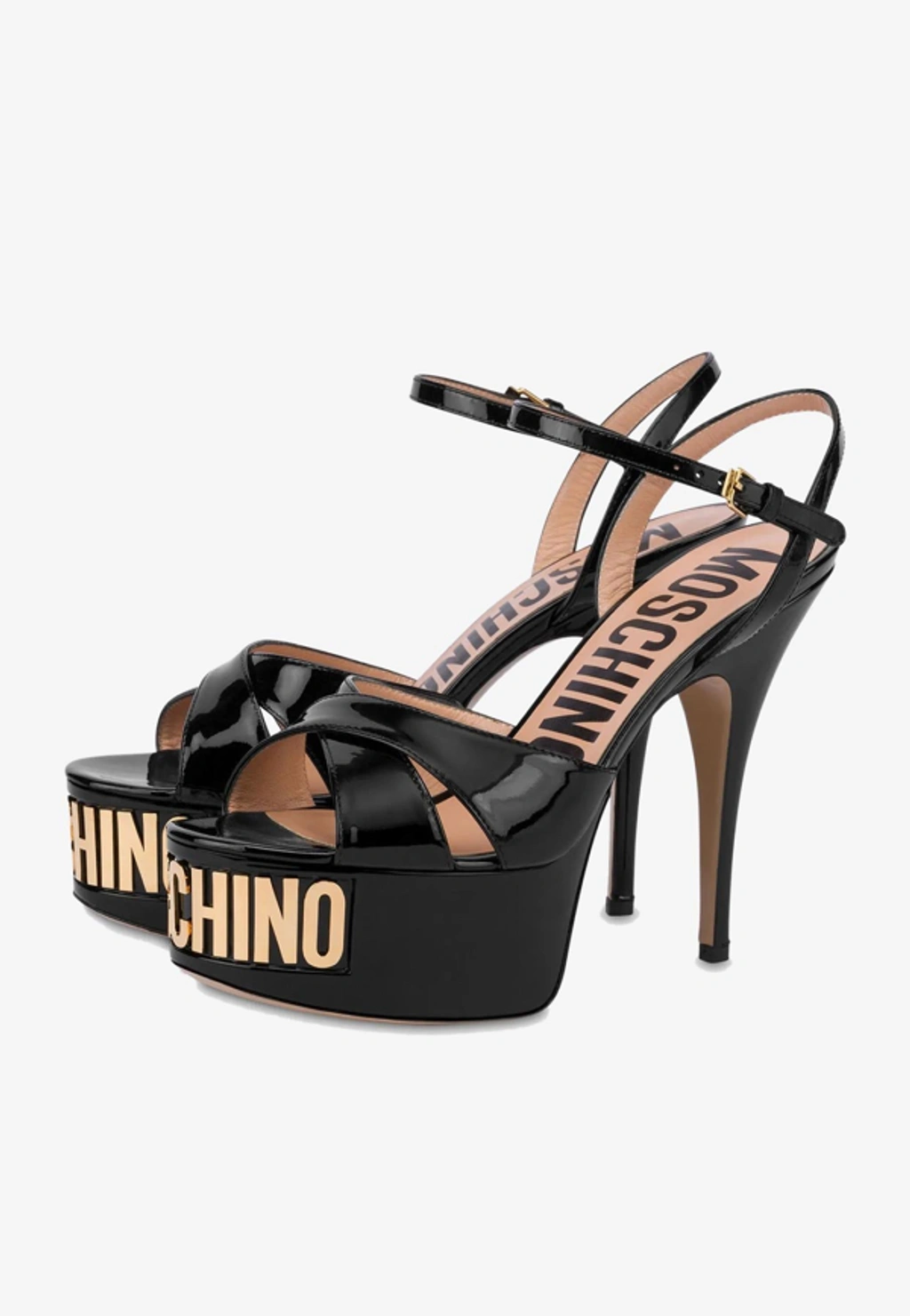 Moschino Women's Logo Crossover High Heel Platform Sandals In