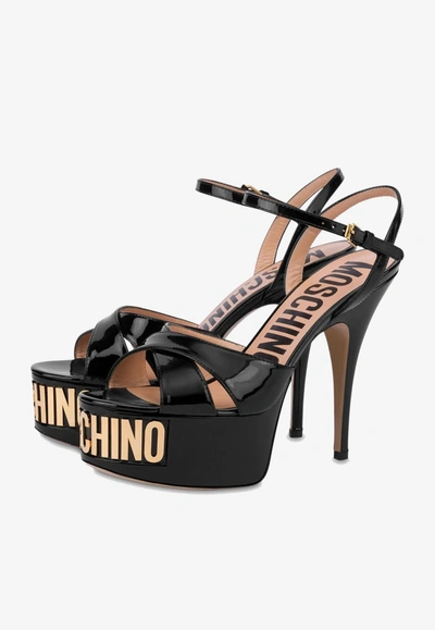Shop Moschino 125 Platform Sandals In Patent Leather In Black