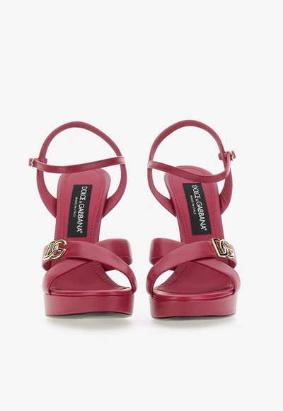 Shop Dolce & Gabbana 130 Logo-plaque Leather Sandals In Fuchsia