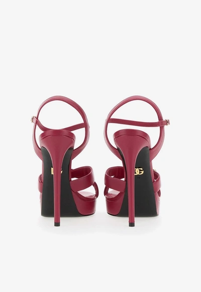 Shop Dolce & Gabbana 130 Logo-plaque Leather Sandals In Fuchsia