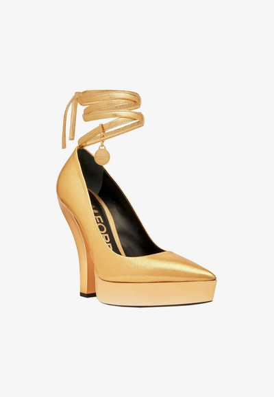 Shop Tom Ford 130 Platform Pumps In Nappa Leather In Gold