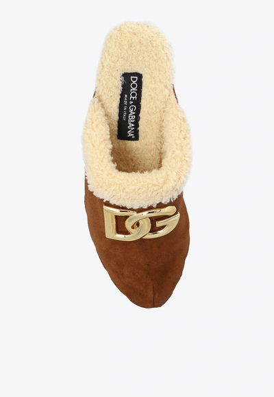 Shop Dolce & Gabbana 140 Logo Shearling Platform Clogs In Brown