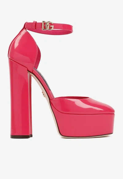 Shop Dolce & Gabbana 145 Platform Pumps In Patent Leather In Pink