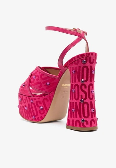 Shop Moschino 150 All-over Jacquard Logo Platform Sandals In Pink