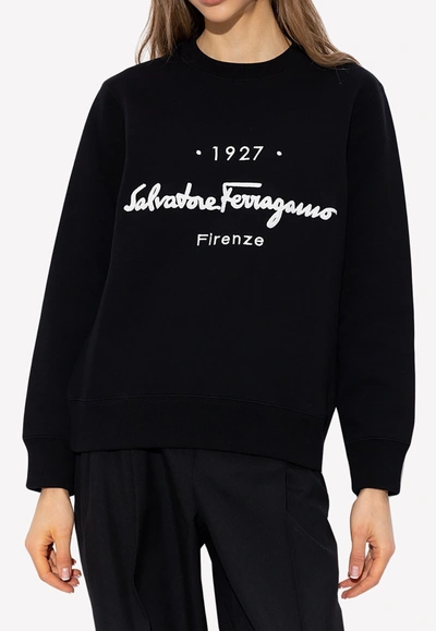 Shop Ferragamo 1927 Logo Embroidered Sweatshirt In Black
