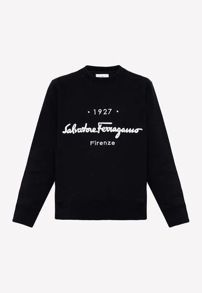 Shop Ferragamo 1927 Logo Embroidered Sweatshirt In Black