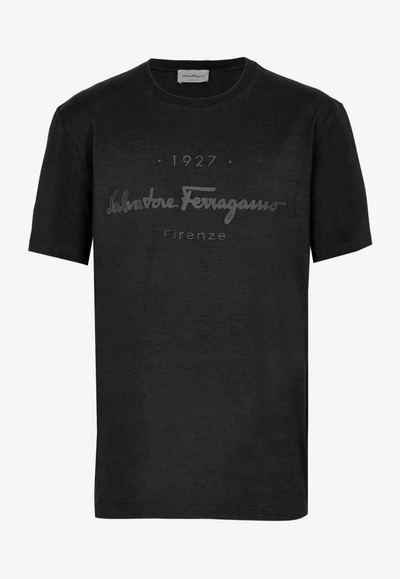Shop Ferragamo 1927 Logo Print Crewneck T-shirt In Black