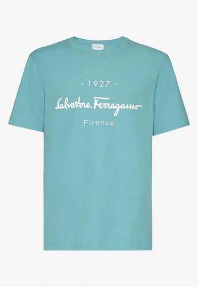 Shop Ferragamo 1927 Signature Print T-shirt In Blue