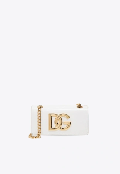 Shop Dolce & Gabbana 3.5 Logo Patent Leather Phone Bag In White