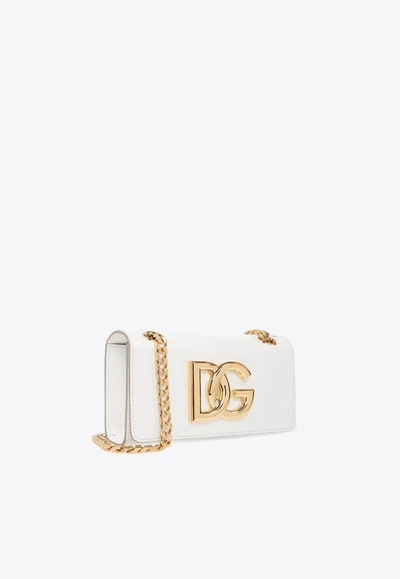 Shop Dolce & Gabbana 3.5 Logo Patent Leather Phone Bag In White