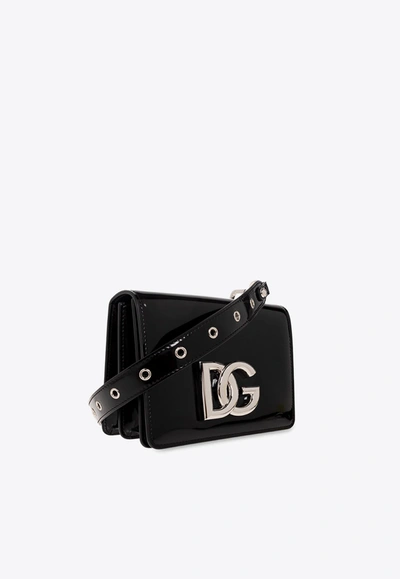 Shop Dolce & Gabbana 3.5 Logo Plaque Patent-leather Shoulder Bag In Black