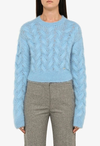 Shop Dsquared2 3d Cable Knit Sweater In Blue