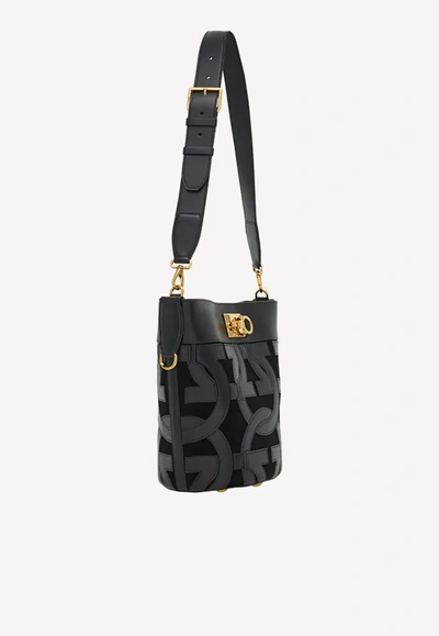 Ferragamo 3d Gancini Studio Shoulder Bag In Black
