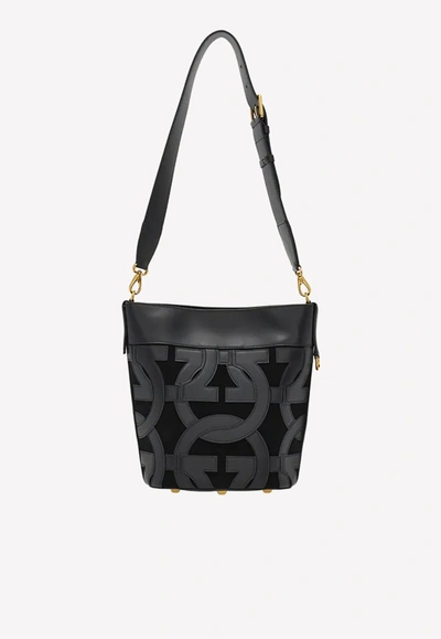 Ferragamo 3d Gancini Studio Shoulder Bag In Black