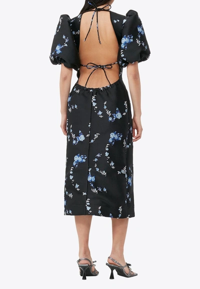 Shop Ganni 3d Jacquard Floral Midi Dress In Black