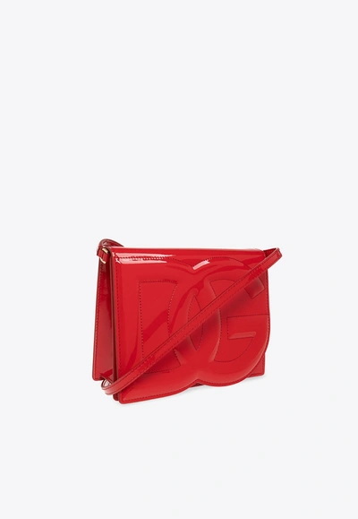 Shop Dolce & Gabbana 3d-effect Logo Patent-leather Crossbody Bag In Red