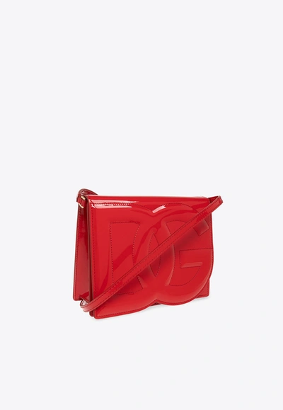 Dolce & Gabbana 3d-effect Logo Patent-leather Crossbody Bag In Red