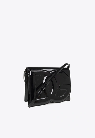 Dolce & Gabbana 3d-effect Logo Patent-leather Crossbody Bag In Black