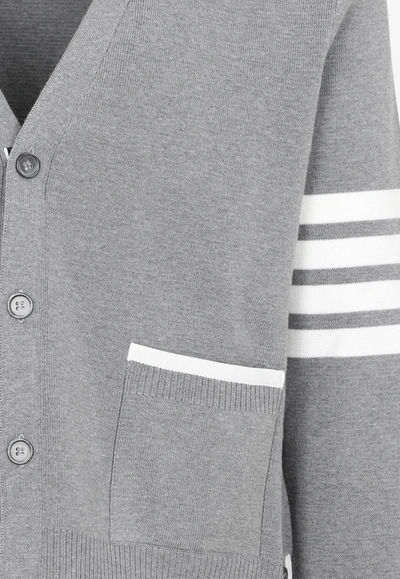 Shop Thom Browne 4-bar Knitted Cardigan In Gray