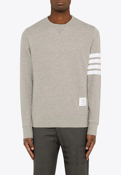 Shop Thom Browne 4-bar Stripes Sweatshirt With Name Tag Patch In Gray