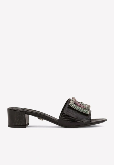 Shop Dolce & Gabbana 40 Crystal Dg Mules In Calf Leather In Black