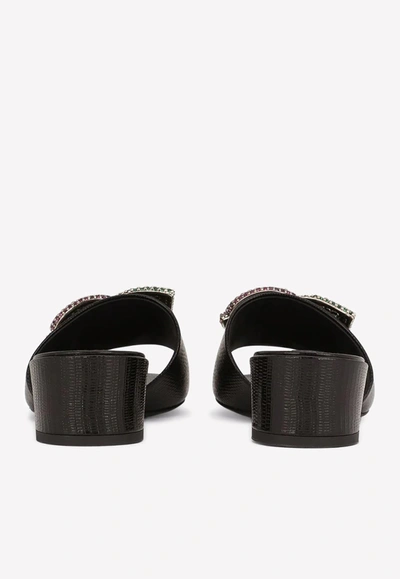 Shop Dolce & Gabbana 40 Crystal Dg Mules In Calf Leather In Black