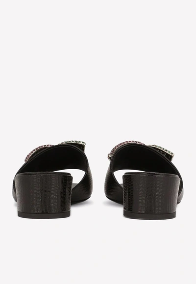 Dolce & Gabbana 40 Crystal Dg Mules In Calf Leather In Black