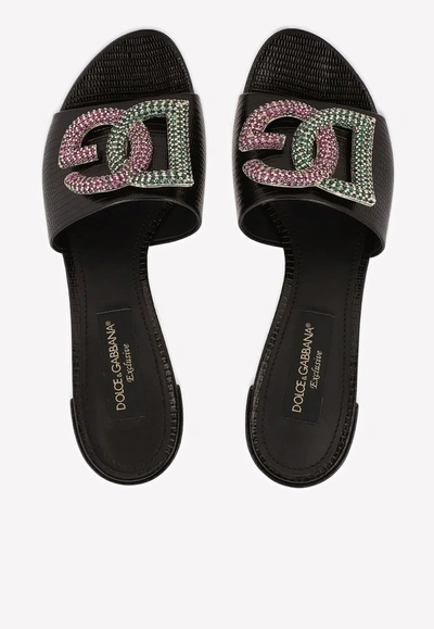 Dolce & Gabbana 40 Crystal Dg Mules In Calf Leather In Black