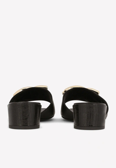 Shop Dolce & Gabbana 40 Dg Mules In Iguana Print Calf Leather In Black