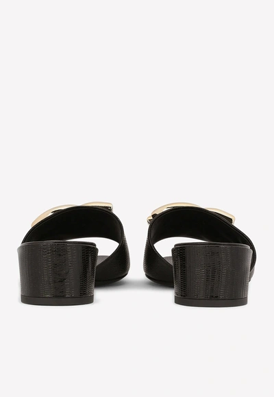Dolce & Gabbana Iguana-print Calfskin Mules With Dg Logo In Black