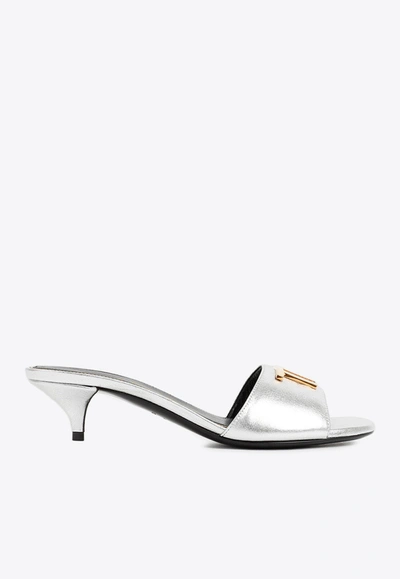 Shop Tom Ford 40 Tf Metallic Leather Mules In Silver