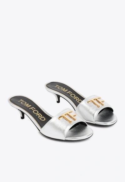 Shop Tom Ford 40 Tf Metallic Leather Mules In Silver