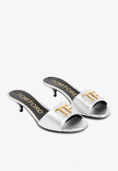Tom Ford 40 Tf Metallic Leather Mules In Silver