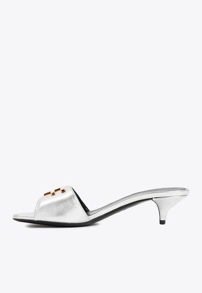 Shop Tom Ford 40 Tf Metallic Leather Mules In Silver