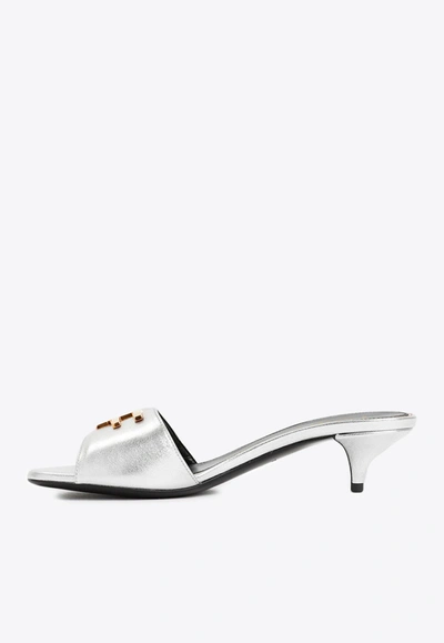 Tom Ford 40 Tf Metallic Leather Mules In Silver