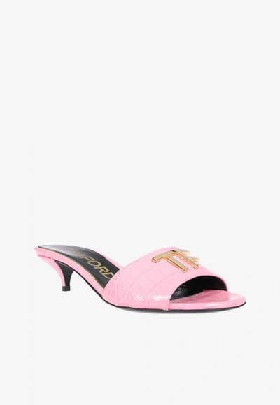 Tom Ford 40 Tf Sandals In Croc-embossed Leather In Pink