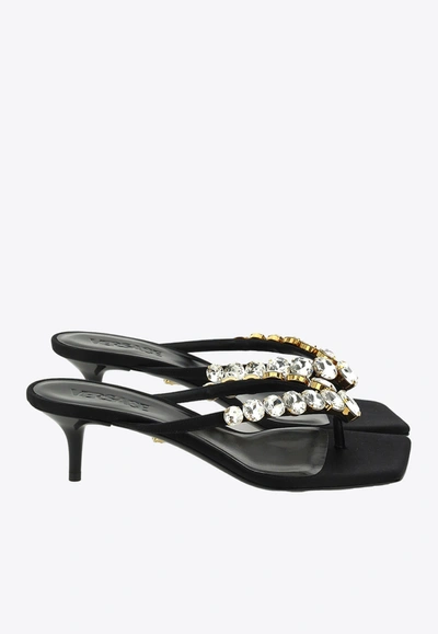 Shop Versace 45 Crystal Embellished Sandals In Black