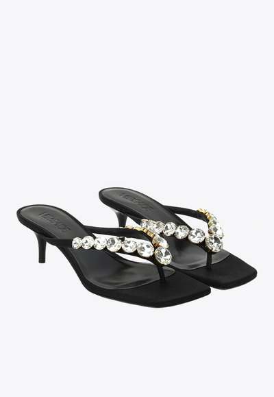 Shop Versace 45 Crystal Embellished Sandals In Black