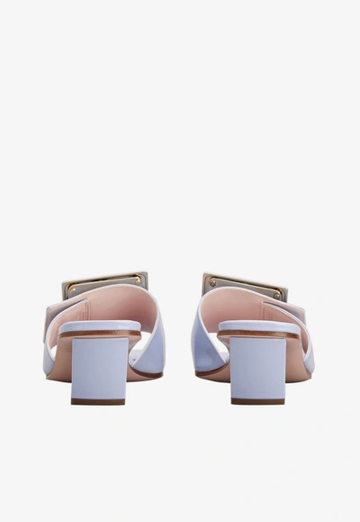 Shop Roger Vivier 45 Love Metal Buckle Mules In Patent Leather In Lilac