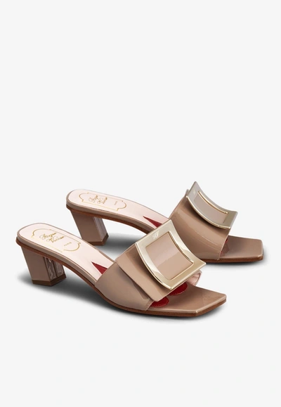 Roger Vivier 45 Love Metal Buckle Mules In Patent Leather In Gray