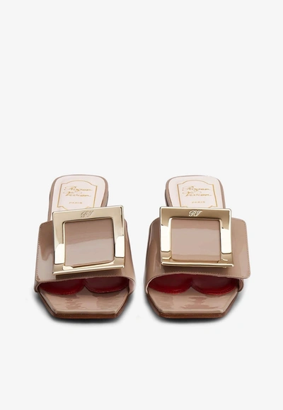 Roger Vivier 45 Love Metal Buckle Mules In Patent Leather In Gray