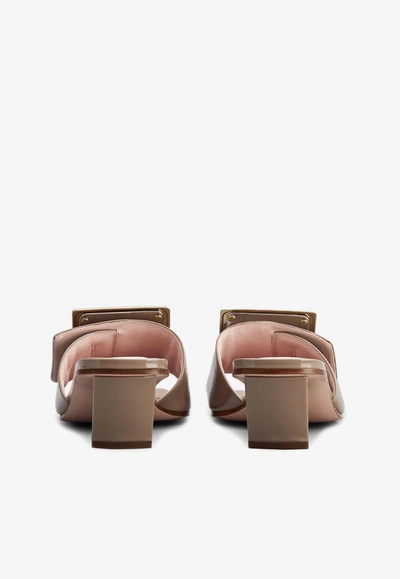 Roger Vivier 45 Love Metal Buckle Mules In Patent Leather In Gray