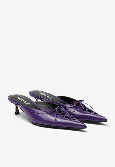 Versace Pin-point 50mm Mules In Purple