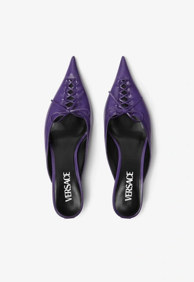Versace Pin-point 50mm Mules In Purple