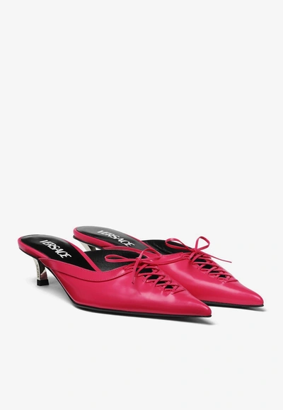 Shop Versace 50 Pin-point Leather Mules In Pink