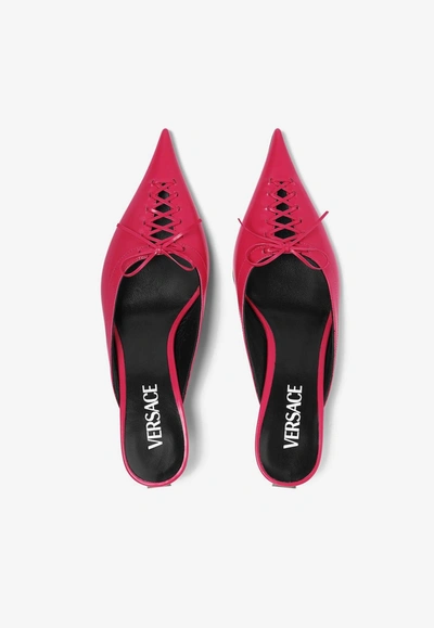 Shop Versace 50 Pin-point Leather Mules In Pink